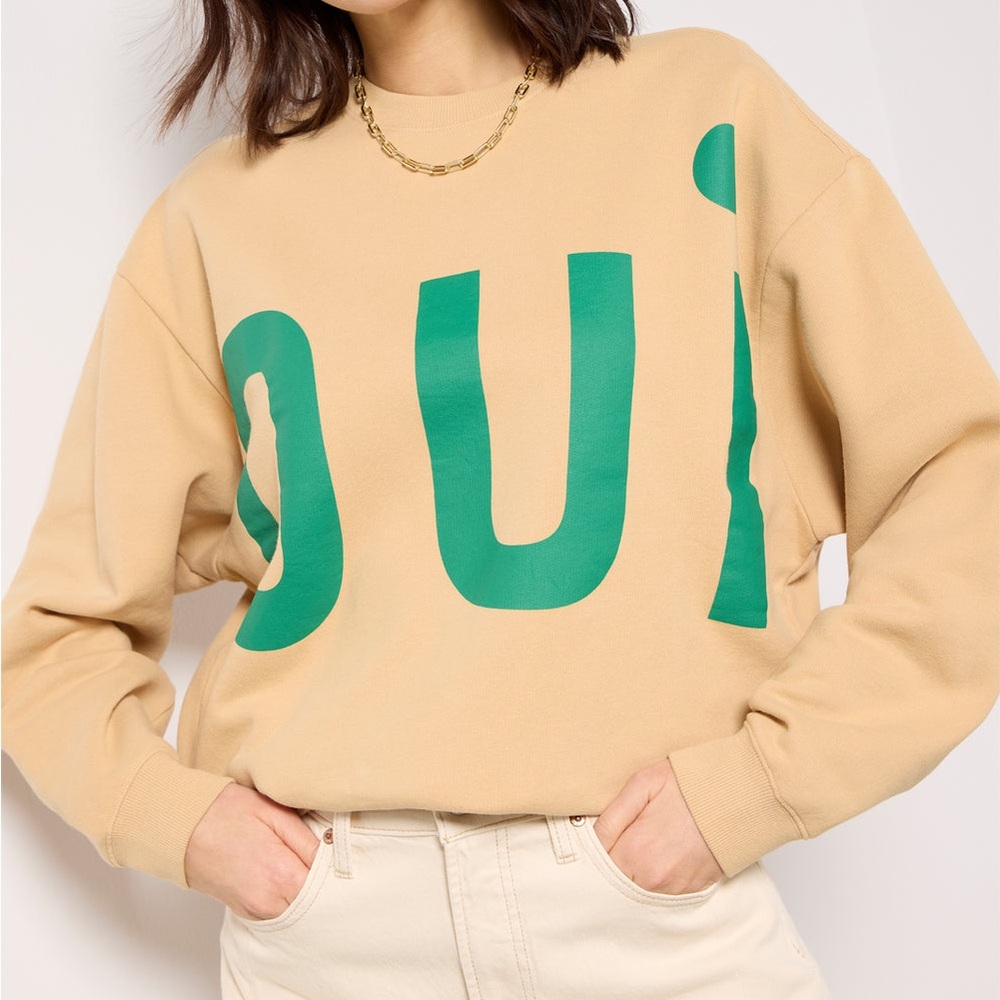 Clare V. Oversized Oui Tan and Green Sweatshirt